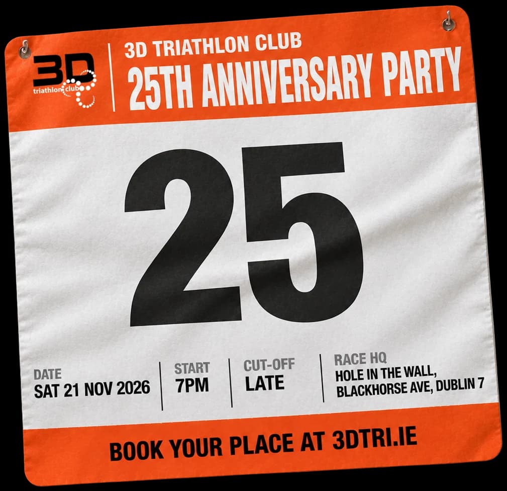3D Triathlon Club 25th Anniversary Party – Saturday 21 November 2026, 7pm, Hole in the Wall, Blackhorse Avenue, Dublin 7